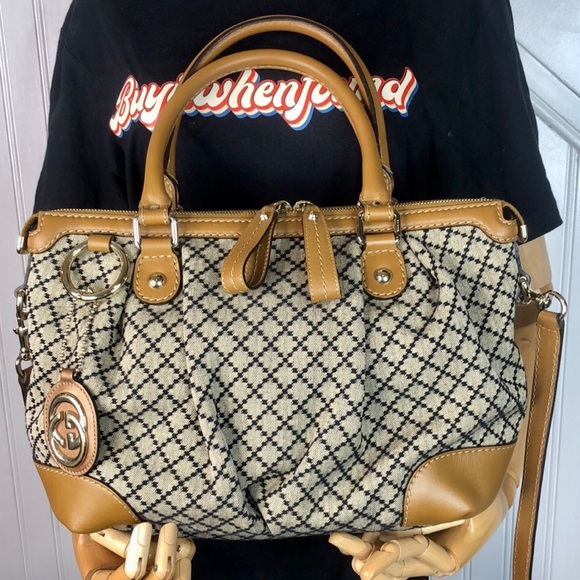 Vintage GUCCI Diamanté Sukey Canvas and Leather Rolled Top Handle Shoulder Bag - Picture 17 of 17